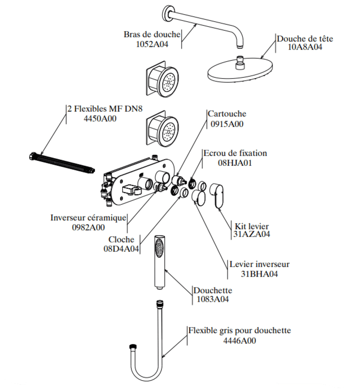 Kit Mitigeur de Douche Encastré Hydromassage Avec 2 Buses Cylindriques Sfax SOPAL