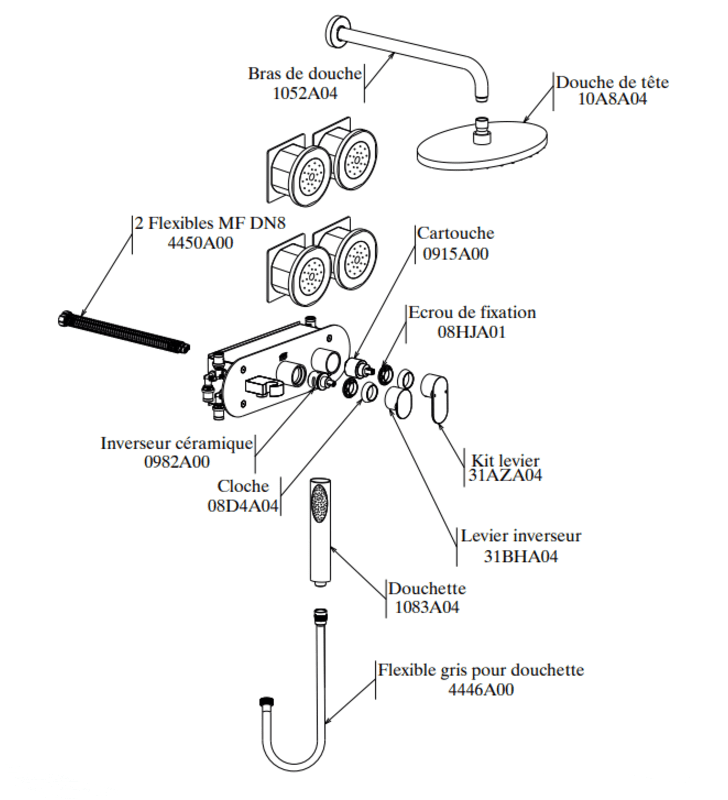 Kit Mitigeur de Douche Encastré Hydromassage  Avec 4 Buses Cylindriques Sfax SOPAL