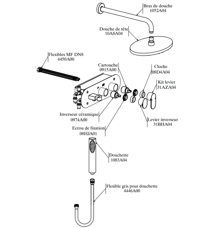 Kit Mitigeur de Douche Encastré Avec Inverseur Sfax SOPAL