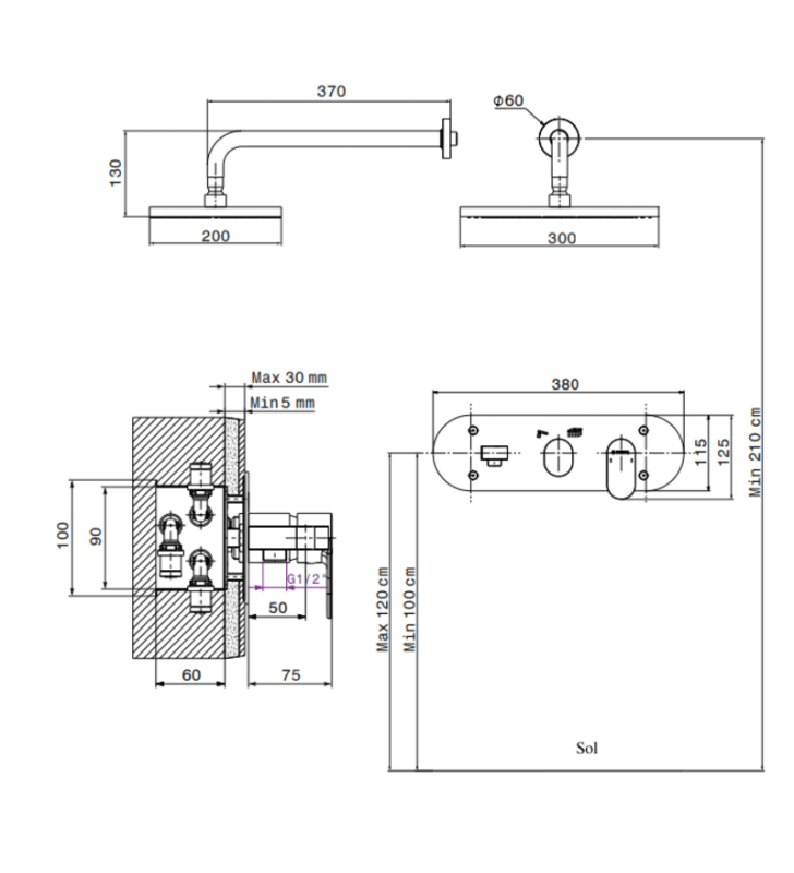 Kit Mitigeur de Douche Encastré Avec Inverseur Sfax SOPAL