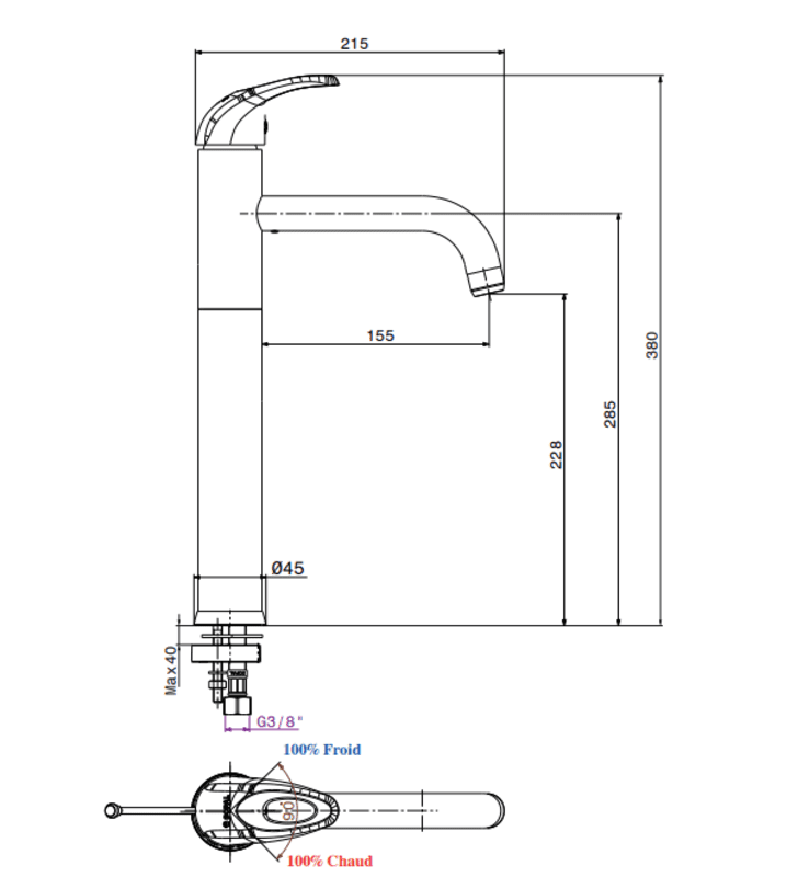 Mitigeur de Vasque Long Djerba SOPAL