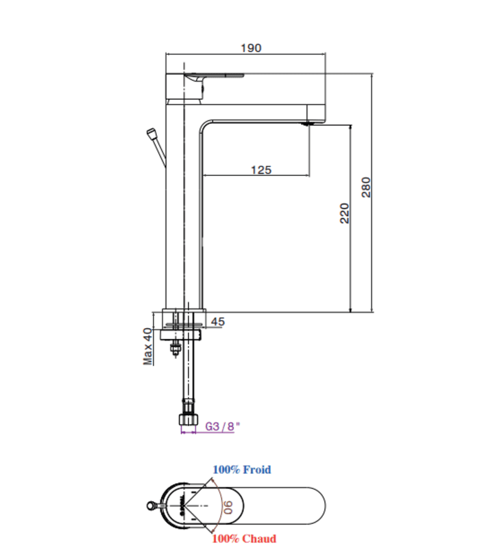 Mitigeur de Vasque Long Sfax SOPAL