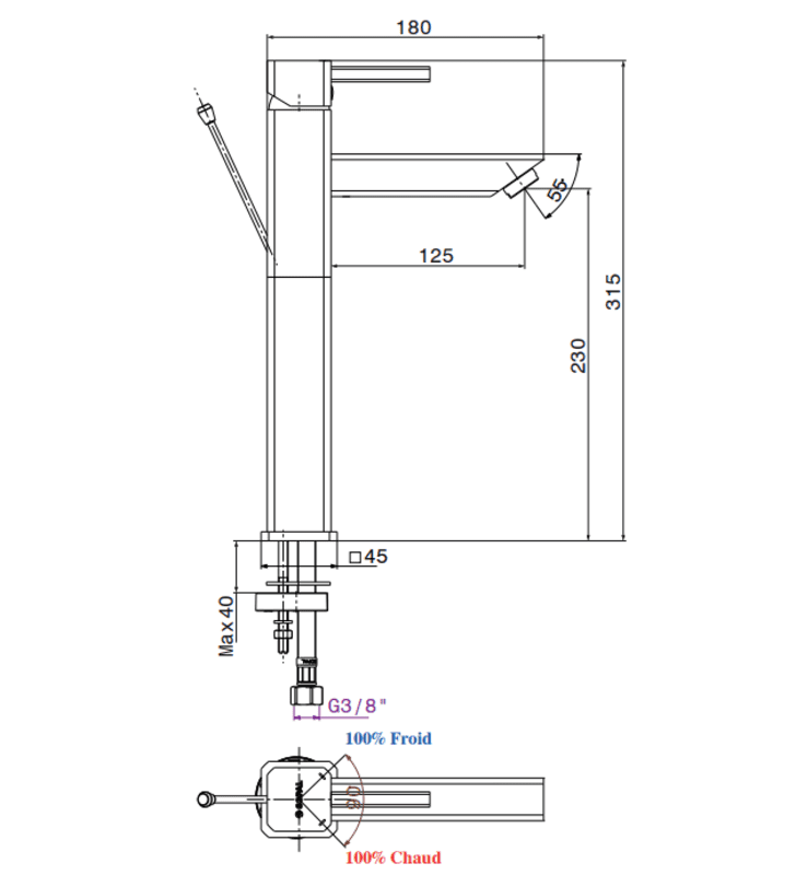 Mitigeur de Vasque Long Zarzis SOPAL