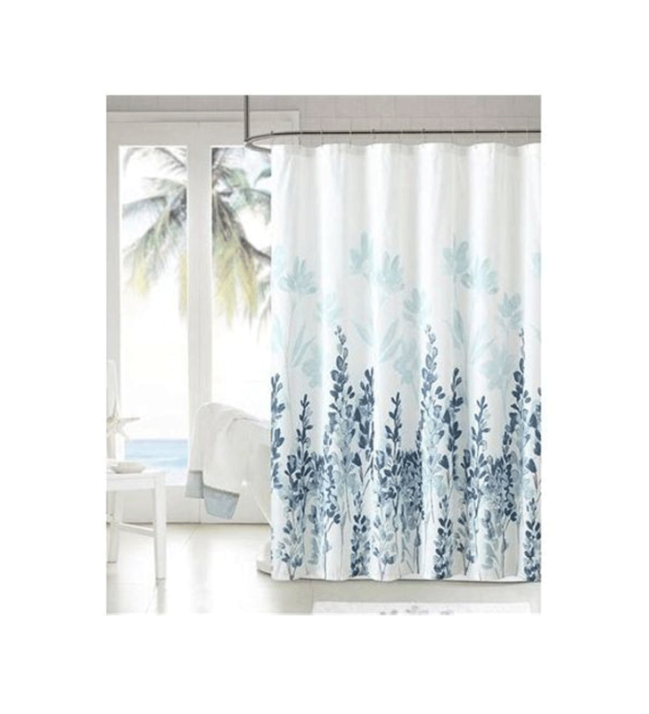 Rideau de Douche En Polyester Blanc Fleurie 180 X 200 cm Avec 12 Anneaux