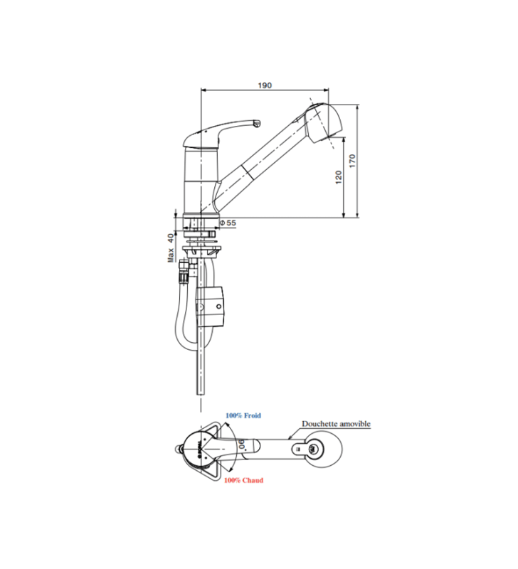 Mitigeur d'Évier Douchette Amovible Sousse SOPAL
