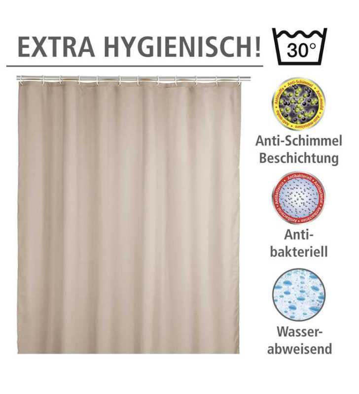 Rideau de douche anti-moisissure beige 180x200cm - WENKO