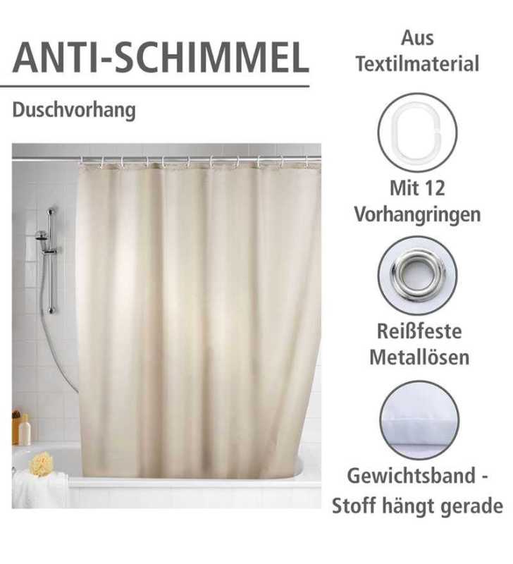 Rideau de douche anti-moisissure beige 180x200cm - WENKO