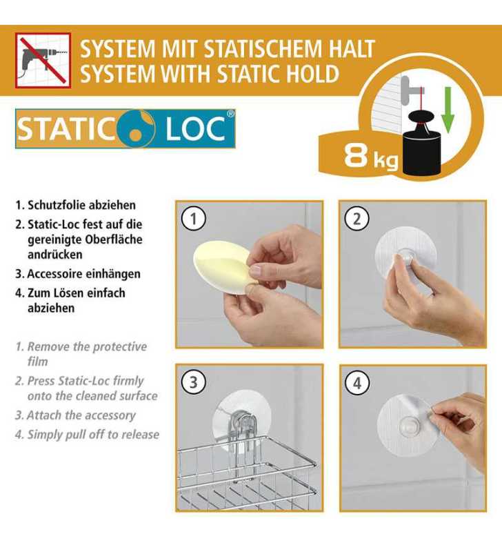 support douchette Static-Loc  fixer sans percer - Plastique - WENKO