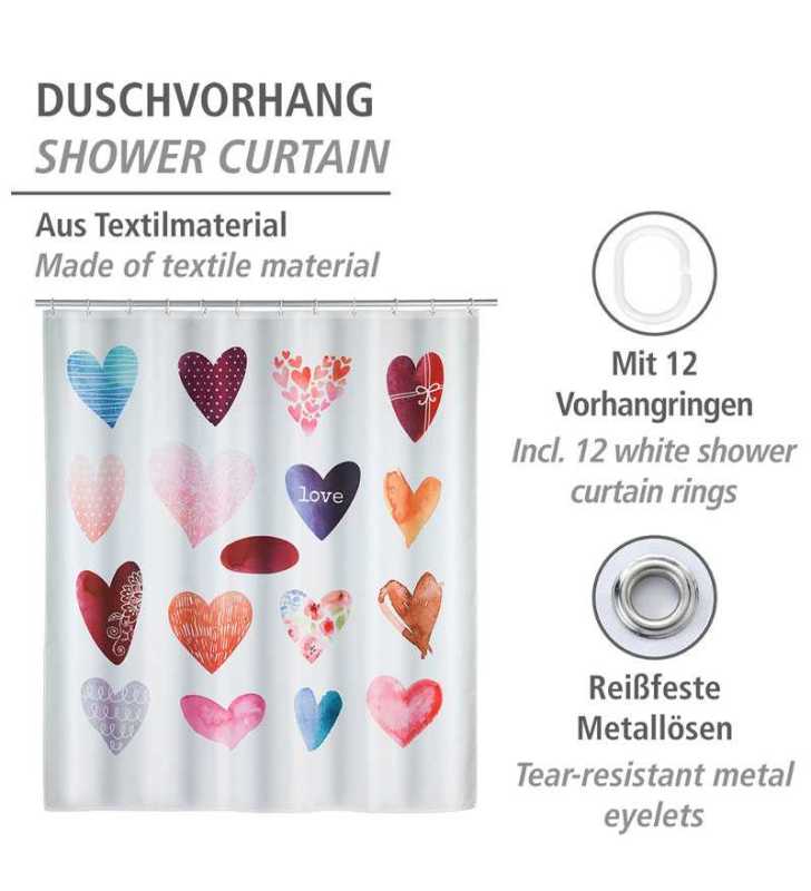 Rideau de douche Love Polyester 180x200cm - WENKO