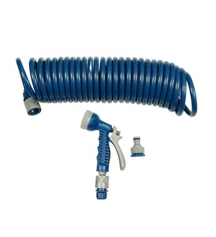 TUYAU D’ARROSAGE SPIRAL 7.5M AVEC RACCORD & PISTOLET ADEGSO
