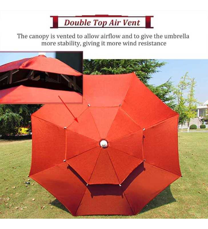 Parasol 2.7m pour jardin/plage double toile-XL + support rouge /vert/bleu