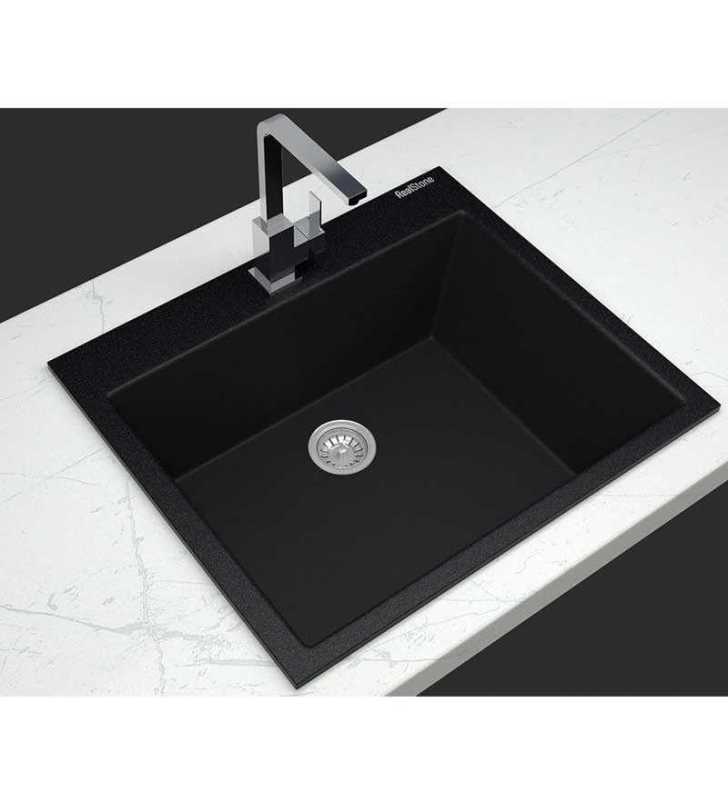 Évier encastrable en granit GORDION noir 60 cm x 47.5 cm Realstone