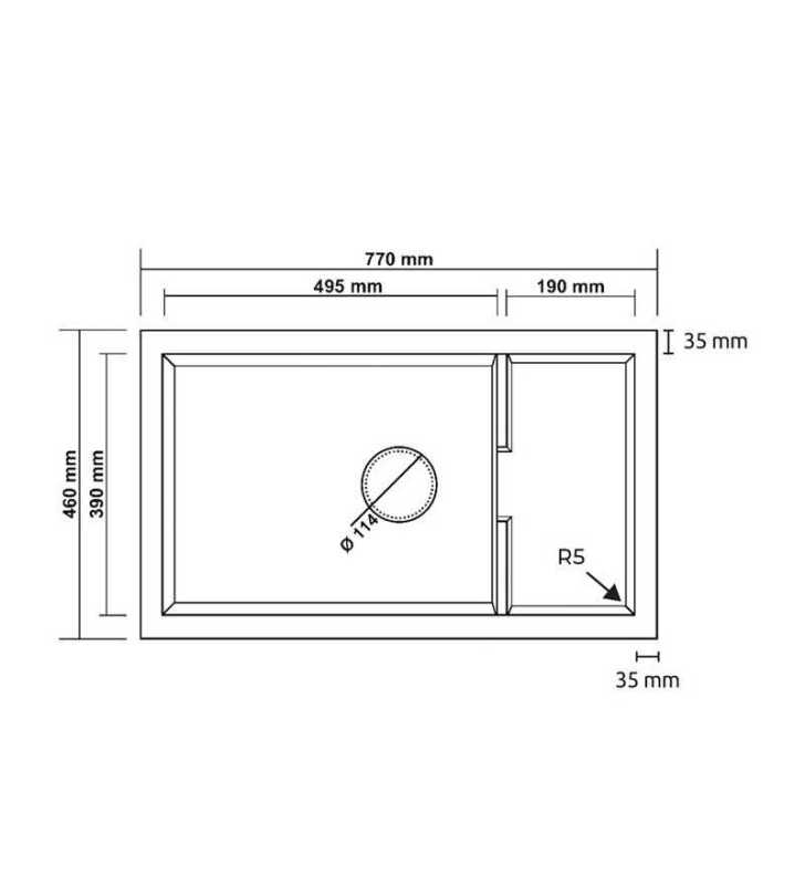 Evier en Granite PATARA Noir 770 x 460 cm Realstone