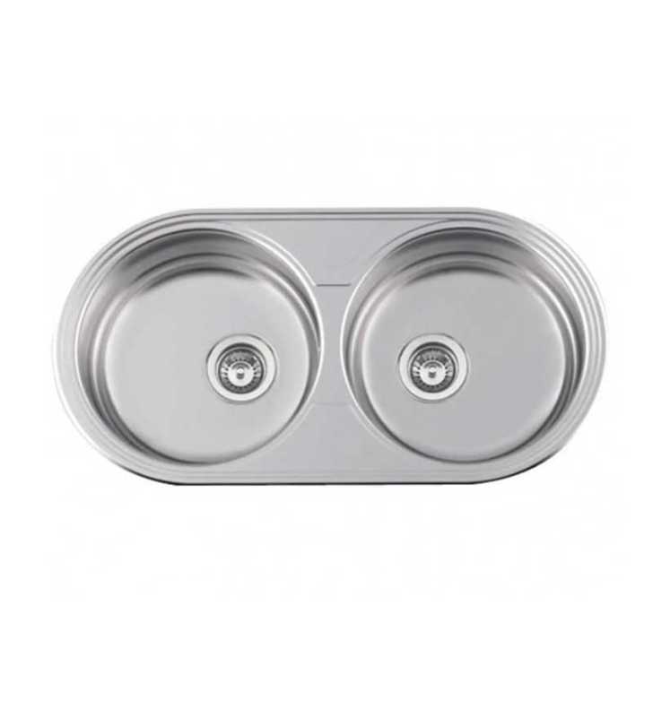 Évier en Inox 85X45 2bacs-Rond Encastré