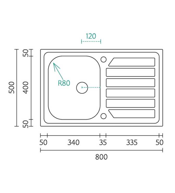 Évier en Inox  80X50 1bac+EG Carré