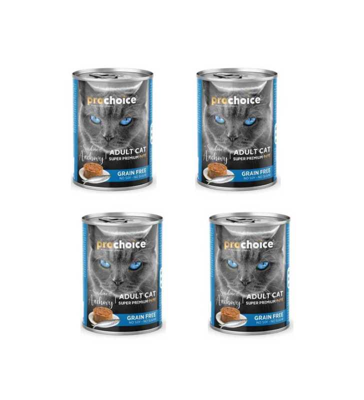 Pack de 4 boites PROCHOICE GF PATE CHAT SARDINE 400 GR Pack de 4 boites PROCHOICE GF PATE CHAT SARDINE 400 GR