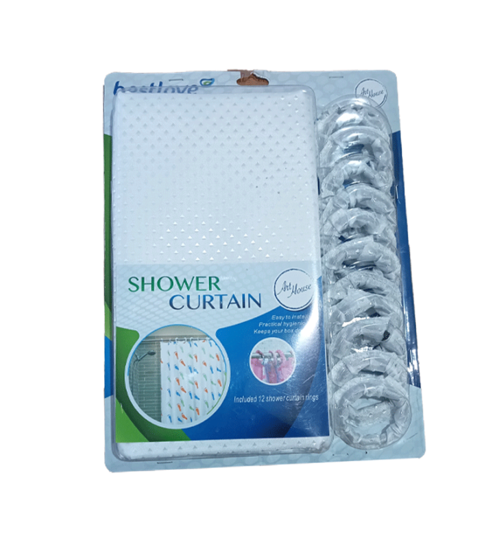 Rideau de Douche En Polyster Blanc 180X 200 cm Avce 12 Anneaux