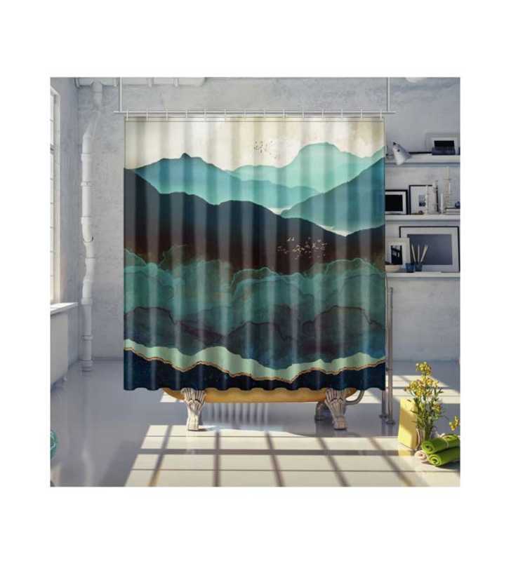 Rideau de Douche En Polyester Indigo Mountains 180 X 200 cm Avec 12 Anneaux Rideau de Douche En Polyester Indigo Mountains 180 X 200 cm Avec 12 Anneaux