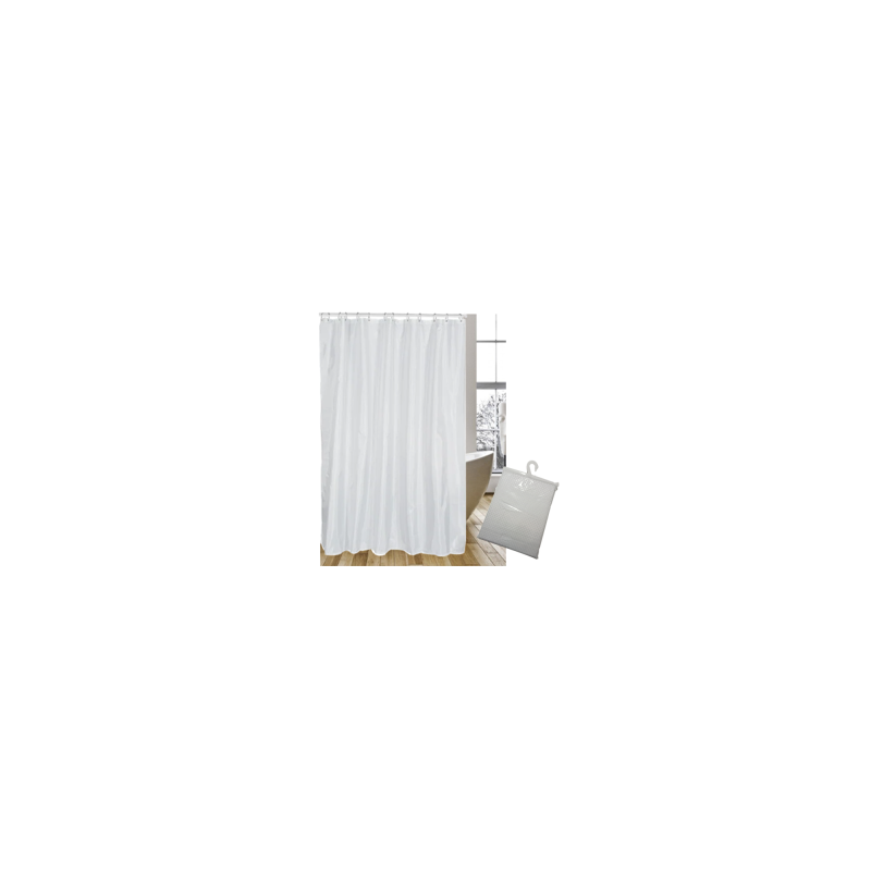 Rideau de Douche En Polyster Blanc 180X 200 cm Avce 12 Anneaux