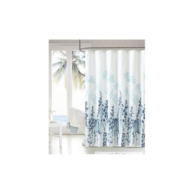 Rideau de Douche En Polyester Bleu Fleurie 180 X 200 cm Avec 12 Anneaux