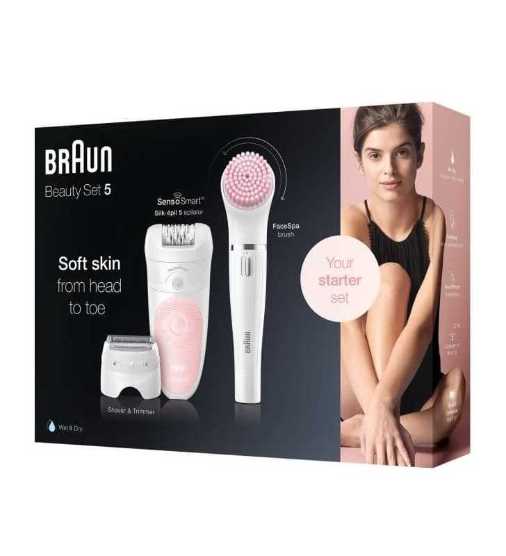 Silk-Épil Beauty Set 5, Wet & Dry, 3 Accessoires Dont Facespa BRAUN